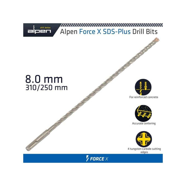 FORCE X 8.0 x 310/250 SDS-PLUS REBAR DRILL BIT X4 CUTTING EDGES