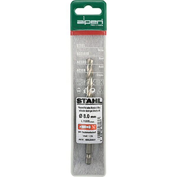 Alpen HSS Drill Bit - 8mm Hex Shank for Steel - High-Speed Steel Drill - Premium Quality