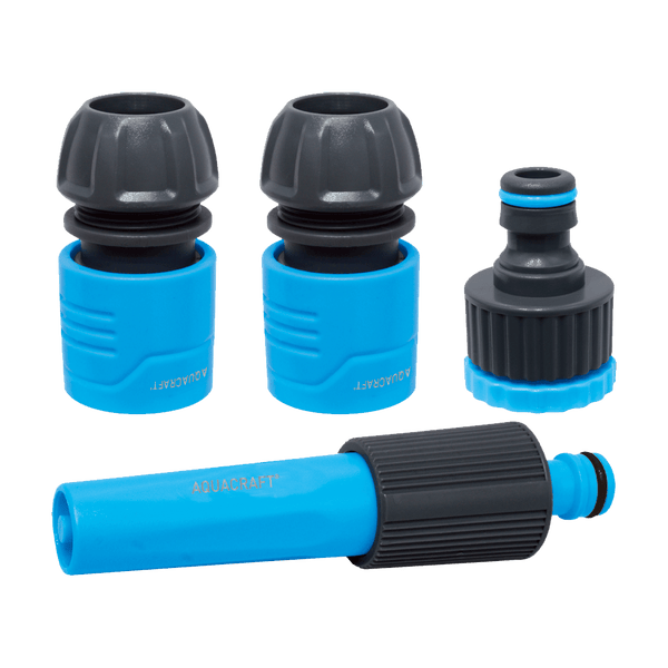 AQUA FITT 4PC Watering Fittings Set: Hose Connectors, Spray Nozzle, Tap Connector. #Watering #GardenTools