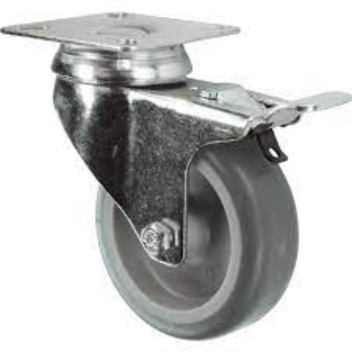 Atlas Workholders BRAKED SWIVEL PLATE 75mmRUBBER TYRE