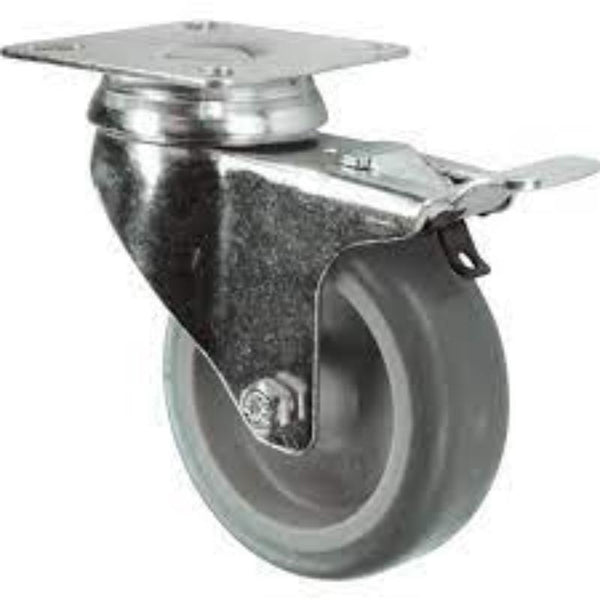 Atlas Workholders BRAKED SWIVEL PLATE 75mmRUBBER TYRE
