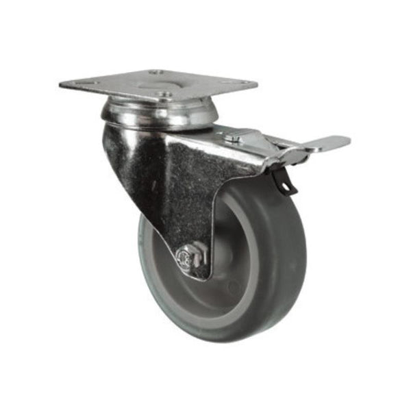 Atlas Workholders BRAKED SWIVEL PLATE 100mmRUBBER TYRE