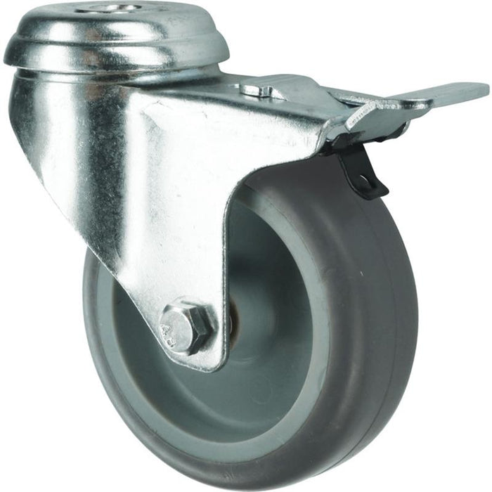 Atlas Workholders BRAKED SWIVEL BOLT HOLE 75mmRUBBER TYRE