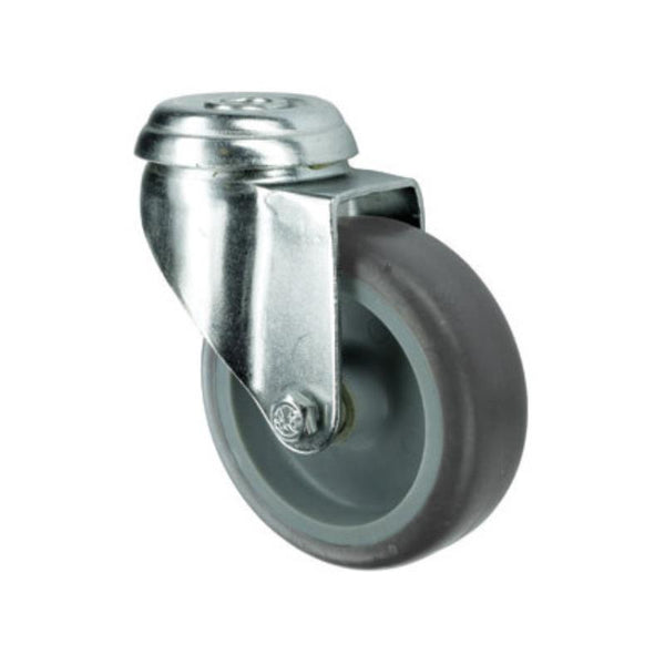 ATLAS WORKHOLDERS Swivel Bolt Hole Caster Wheel - 100mm Rubber Tire - Heavy Duty Replacement Wheel for Carts & Equipment