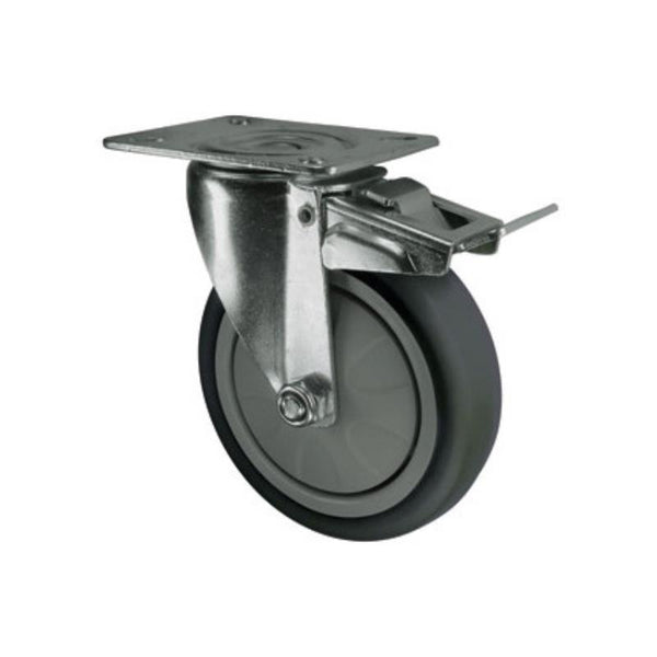 Atlas Workholders BRAKED SWIVEL PLATE 125mmTHERMOPLASTIC TYRE