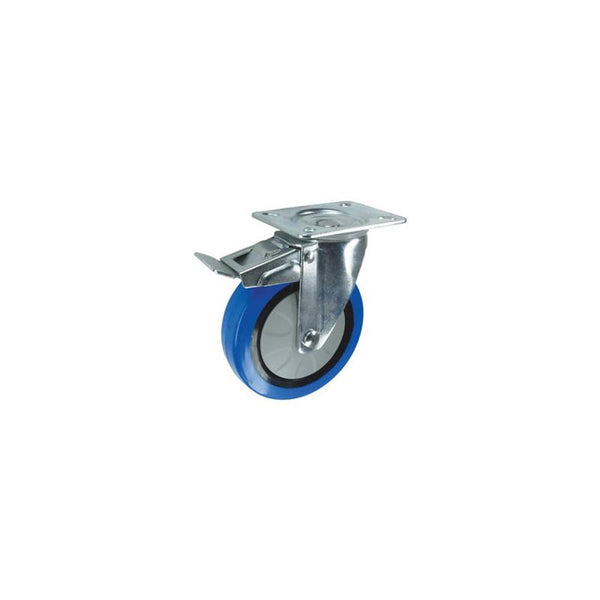 Atlas Workholders BRAKED SWIVEL PLATE 75mmBLUE RUBBER TYRE
