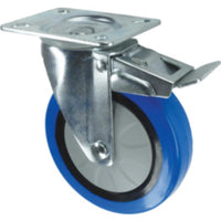 Atlas Workholders BRAKED SWIVEL PLATE 125mmBLUE RUBBER TYRE