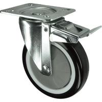 Braked Swivel Caster Wheel 100mm Polyurethane - Heavy Duty Industrial Wheel