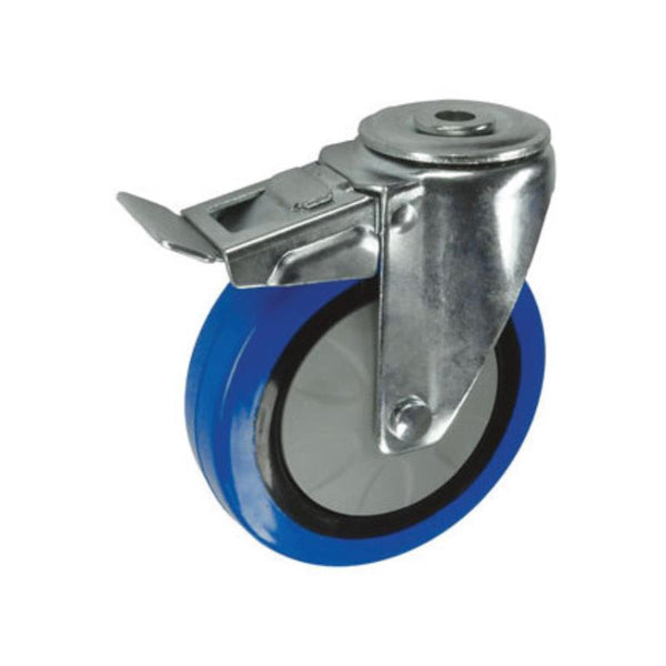 Atlas Workholders BRAKED SWIVEL BOLT HOLE 75mm BLUERUBBER TYRE