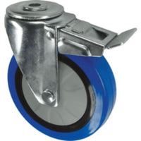 Cromwell Braked Swivel Caster - 100mm Blue Rubber Tire ATL9450704K - Bolt Hole Mount - Heavy Duty Wheel