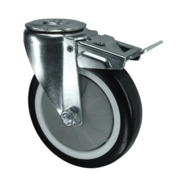 Atlas Workholders BRAKED SWIVEL BOLT HOLE 75mmPOLYURETHANE TYRE