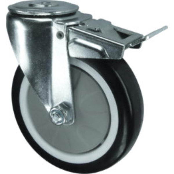 Atlas Workholders BRAKED SWIVEL BOLT HOLE 125mmPOLYURETHANE TYRE