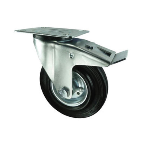 Atlas Workholders BRAKED SWIVEL PLATE 80mmRUBBER TYRE; STEEL CENTRE