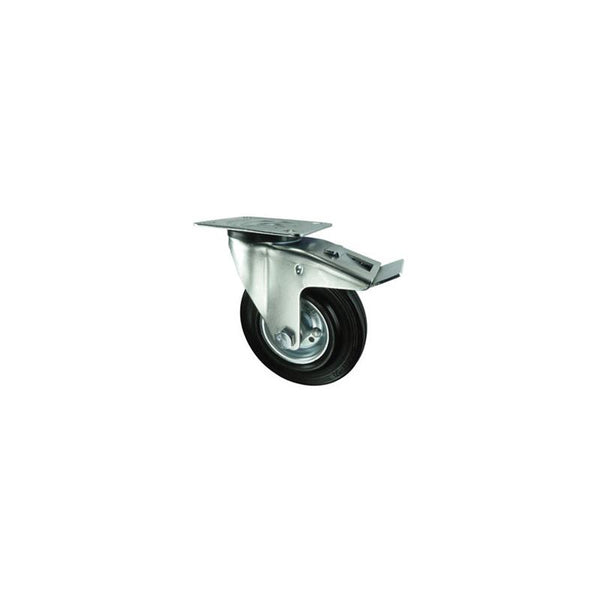 ATLAS WORKHOLDERS Braked Swivel Caster: 100mm Rubber Tire, Steel Center. Buy online at chavda.com!