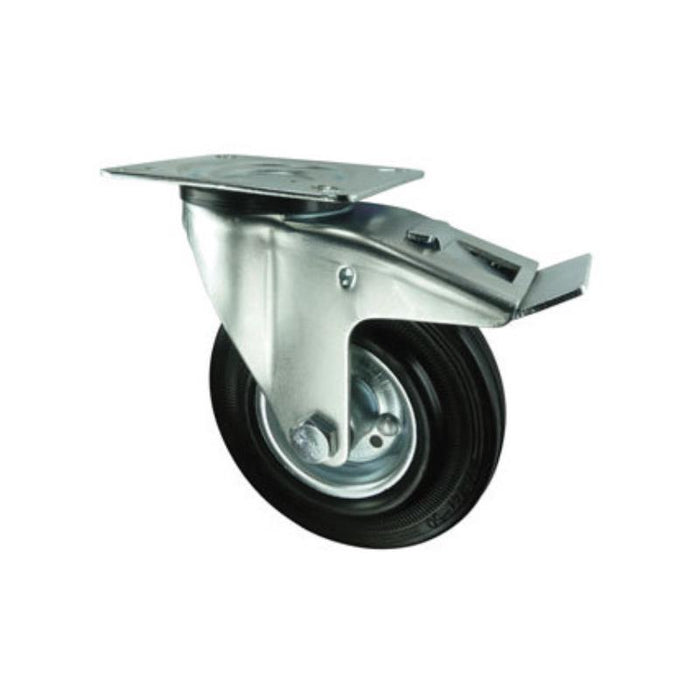 Atlas Workholders BRAKED SWIVEL PLATE 125mmRUBBER TYRE; STEEL CENTRE