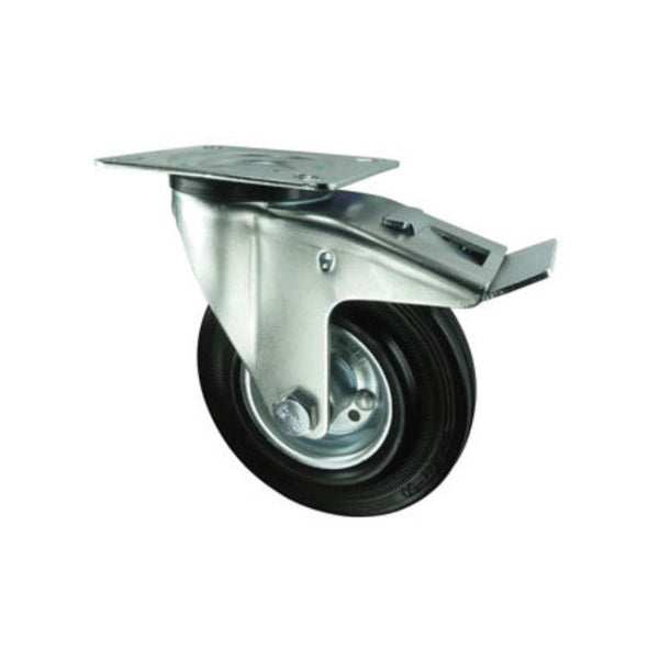 Atlas Workholders BRAKED SWIVEL PLATE 125mmRUBBER TYRE; STEEL CENTRE