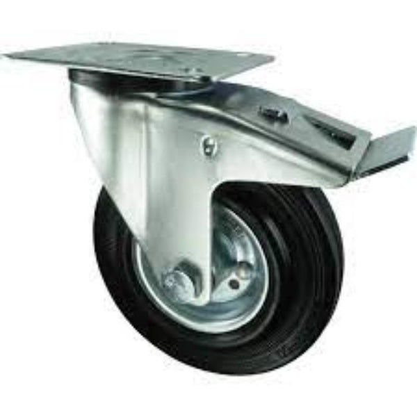 Atlas Workholders BRAKED SWIVEL PLATE 160mmRUBBER TYRE; STEEL CENTRE
