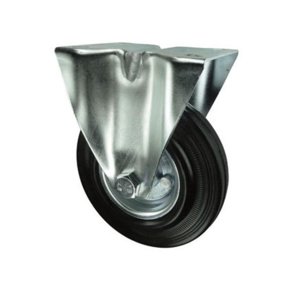 ATLAS WORKHOLDERS Fixed Plate Rubber Tire 80mm Wheel - Steel Center, Industrial Caster