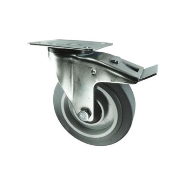 Atlas Workholders BRAKED SWIVEL PLATE 100mmGREY RUBBER TYRE