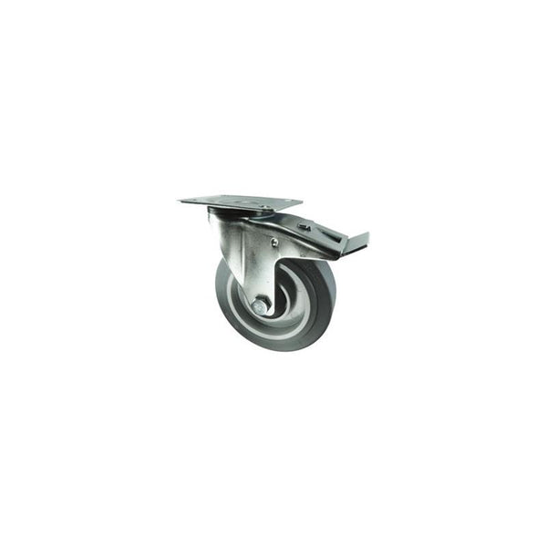 Atlas Workholders BRAKED SWIVEL PLATE 160mmGREY RUBBER TYRE