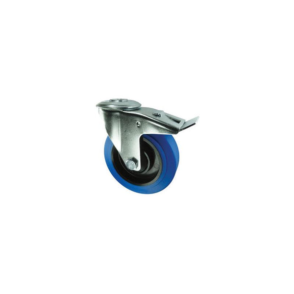 Atlas Workholders BRAKED SWIVEL PLATE 125mmBLUE RUBBER TYRE