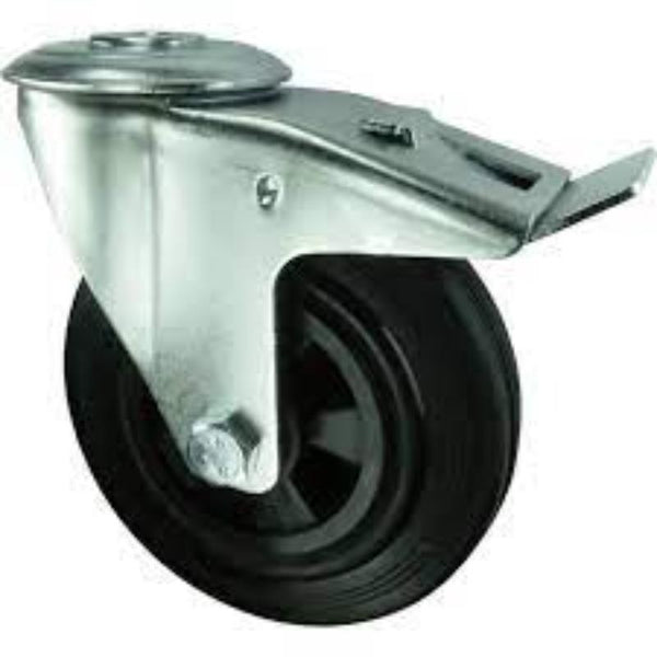 Atlas Workholders BRAKED SWIVEL BOLT HOLE100mm RUBBER TYRE POLY CTR