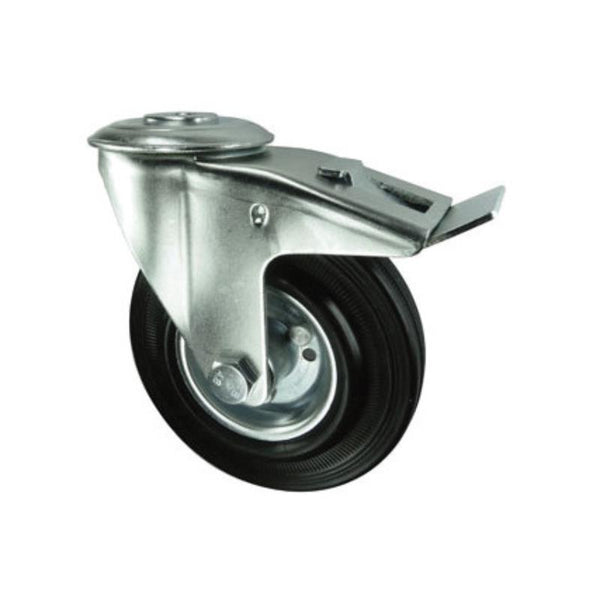 Atlas Workholders BRAKED SWIVEL BOLT HOLE200mm RUBBER TYRE; ST CTR