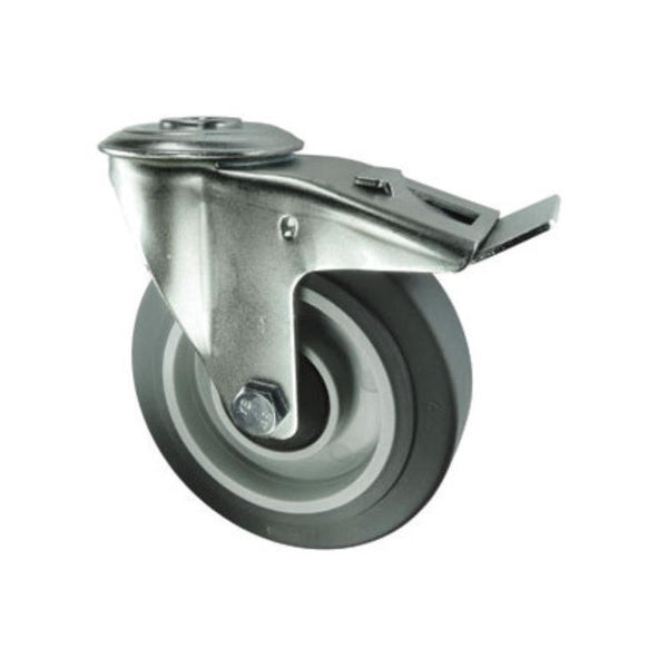 Atlas Workholders BRAKED SWIVEL BOLT HOLE 100mmGREY RUBBER TYRE