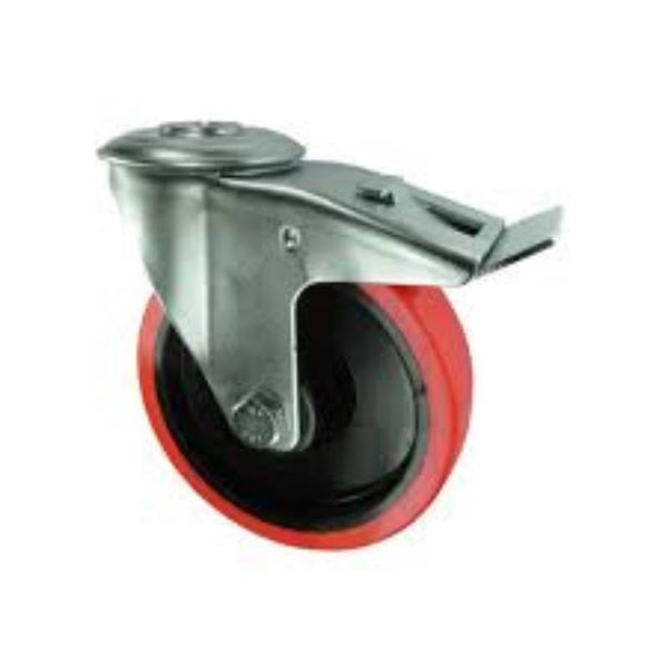 Atlas Workholders BRAKED SWIVEL BOLT HOLE 80mmPOLYURETHANE TYRE