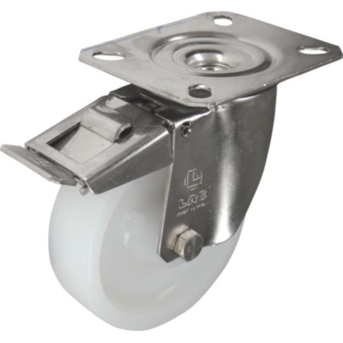 CROMWELL SS Braked Swivel Plate 100MM Nylon Caster - Heavy Duty Swivel Wheel