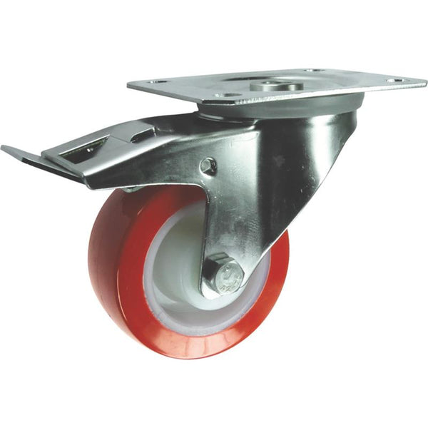Atlas Workholders SS BRAKED SWIVEL PLATE 125mmPOLYURETHANE TYRE