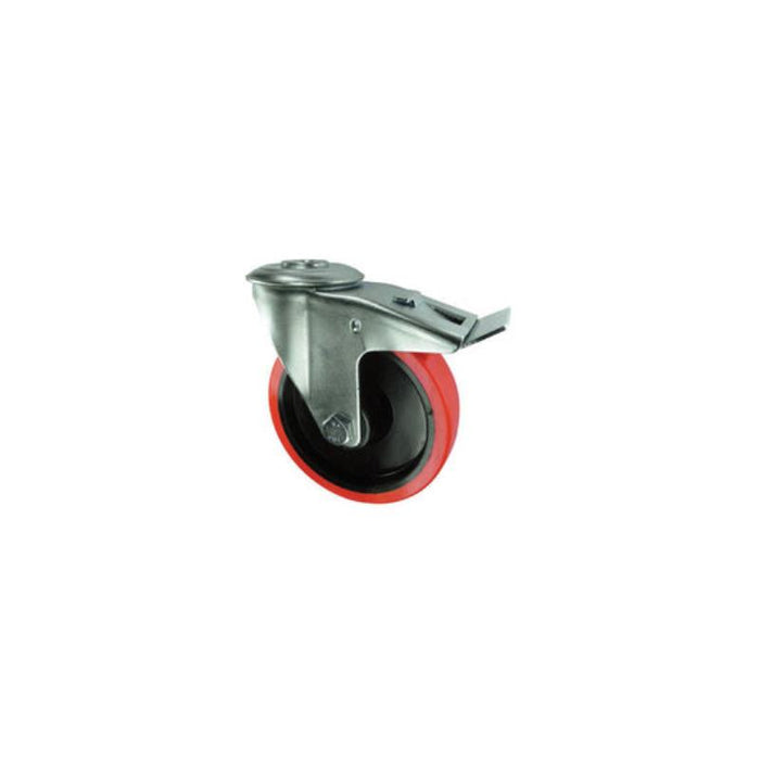 Atlas Workholders SS BRAKED SWIVEL BOLT HOLE 80mmPOLYURETHANE TYRE