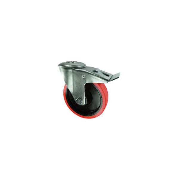 Atlas Workholders SS BRAKED SWIVEL BOLT HOLE 80mmPOLYURETHANE TYRE
