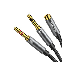 UGREEN UV140 AUX 3.5mm Audio Splitter Cable - Black/Grey-AV140-20899