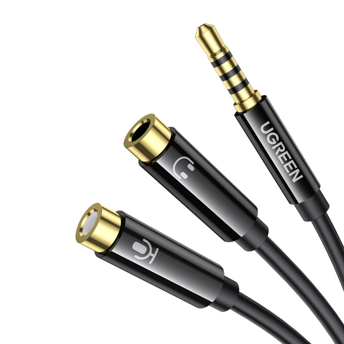 UGREEN AV141 3.5mm Headset Splitter Cable (1x Male to 2x Female) 20cm - Black-AV141-30620