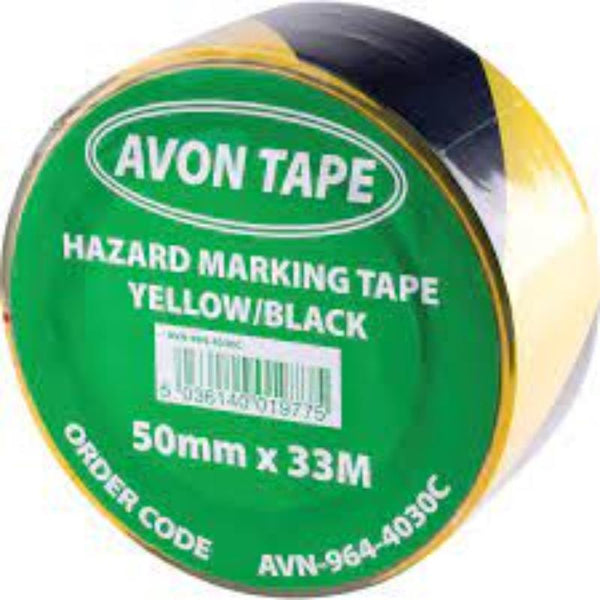 Avon 50mm x 33m YELLOW/BLACK HAZARDMARKING TAPE