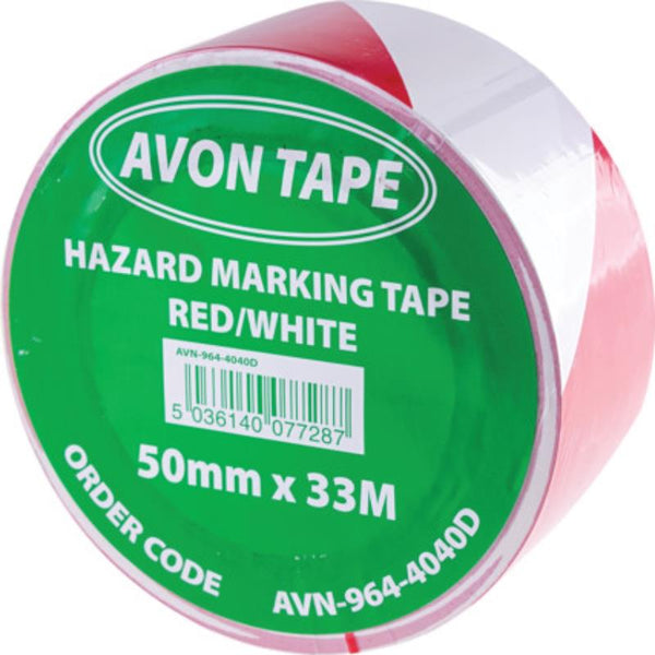 Avon 50mm x 33m RED/WHITE HAZARDMARKING TAPE