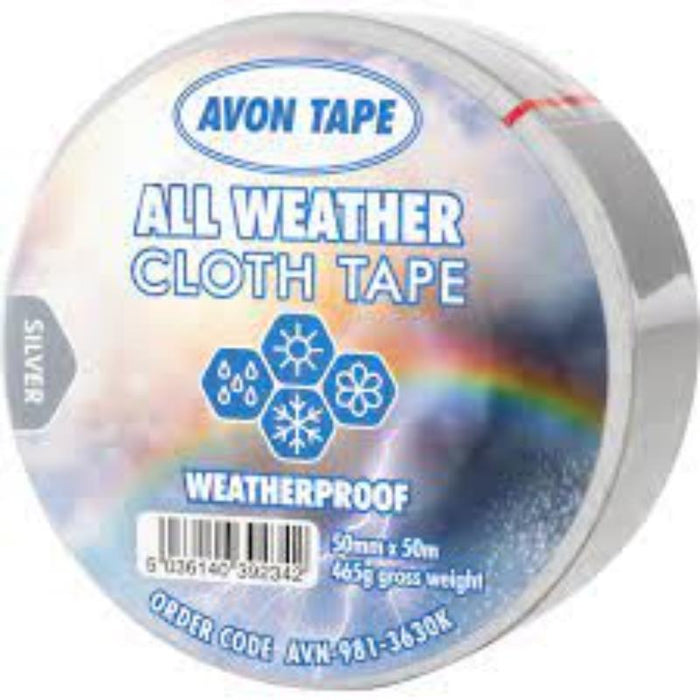 Avon All Weather Silver Duct Tape, 50mm x 50m, Weatherproof Cloth Tape