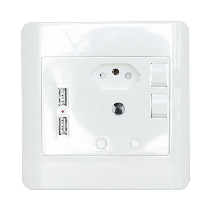 1 X 16A , 1 X EURO 16A 2XUSB 2.1 WALL SOCKET-D02-1 - PWR-SOCKET-USB-EURO