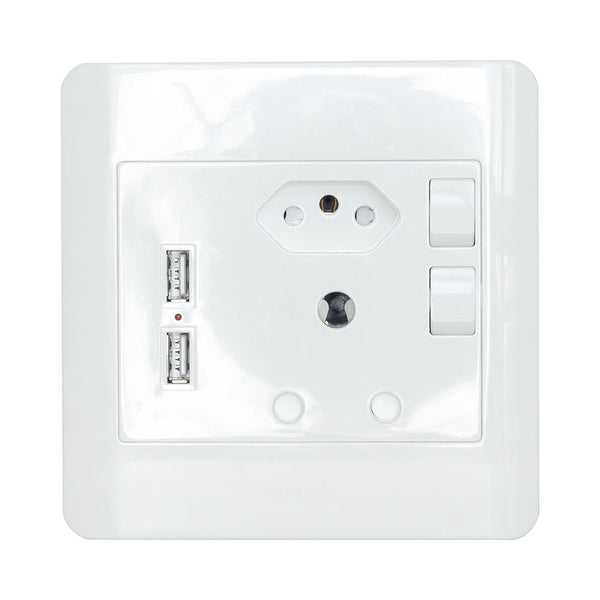 1 X 16A , 1 X EURO 16A 2XUSB 2.1 WALL SOCKET-D02-1 - PWR-SOCKET-USB-EURO