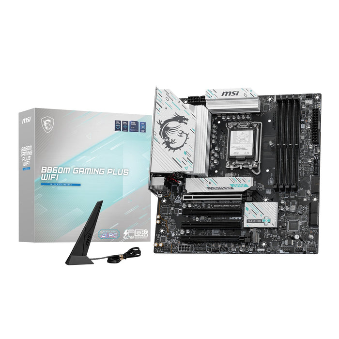 MSI B860M GAMING PLUS WIFI Motherboard: Intel LGA1851, DDR5, Wi-Fi, mATX form factor. Gaming PC Component.