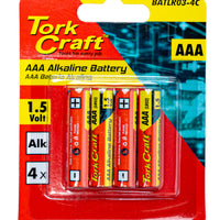 Tork Craft AAA Alkaline Batteries - 4 Pack (BATLR03-4C). Reliable 1.5V Power for Every Job!