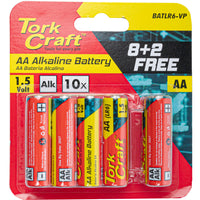 Tork Craft AA Alkaline Batteries - 10 Pack (8+2 Free). Long Lasting Power for Every Job! Value Pack.