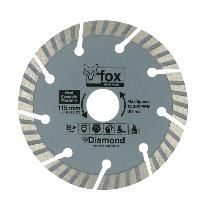 Fox Diamond Disc 115mm - Professional Masonry Cutting Blade for Concrete, Hard Materials