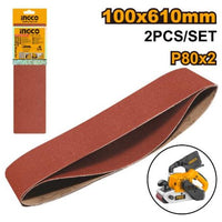 INGCO Sanding Belt 100x610mm P80 Grit 2-Piece Set | Sander Belt Replacement | Durable Abrasive Belts for Woodworking