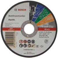 Bosch 125mm Cutting Disc: Multi-Construction Abrasive Wheel for Metal, Inox, Aluminum, PVC. Model 2608602385