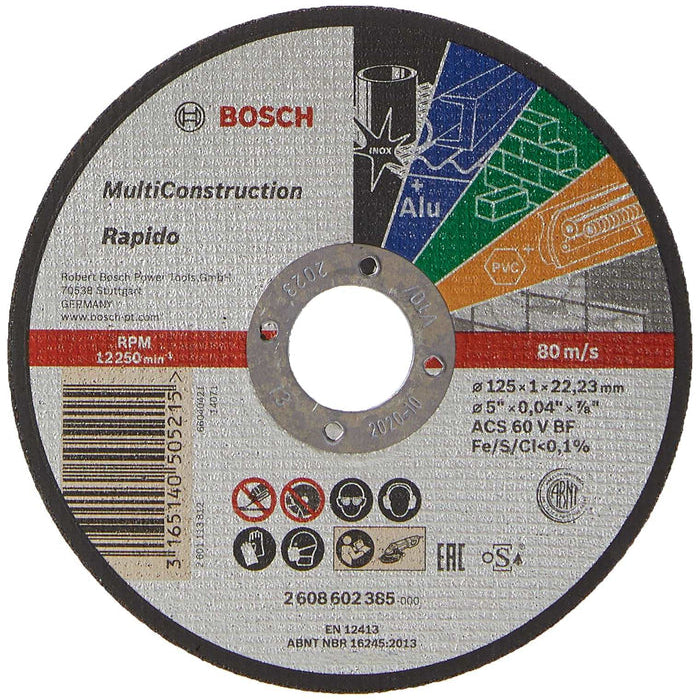 Bosch 125mm Cutting Disc: Multi-Construction Abrasive Wheel for Metal, Inox, Aluminum, PVC. Model 2608602385