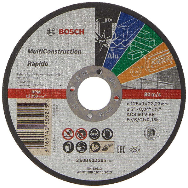 Bosch 125mm Cutting Disc: Multi-Construction Abrasive Wheel for Metal, Inox, Aluminum, PVC. Model 2608602385