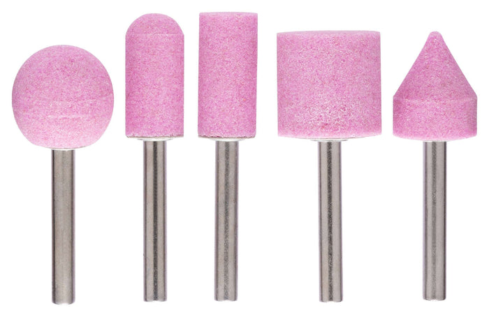Bosch Grinding Stones Set: Rotary Tool Bits - Assorted Shapes (Ball, Cylinder, Cone), 60 Grit. Abrasive Pink Stone.