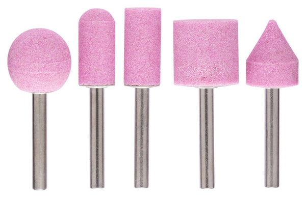 Bosch Grinding Stones Set: Rotary Tool Bits - Assorted Shapes (Ball, Cylinder, Cone), 60 Grit. Abrasive Pink Stone.